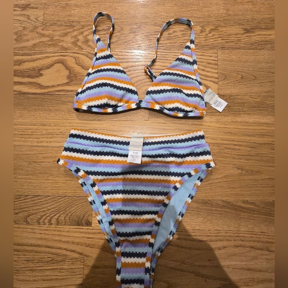 L*Space Multicolor Over the Moon Stripe Swimsuit Bikini SET NWOT Sz XS/S - Picture 3 of 6
